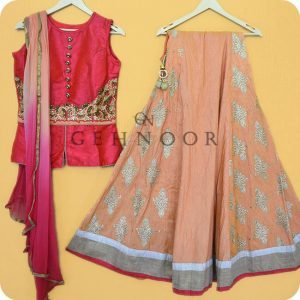 OVITA RED AND ORANGE LEHENGA