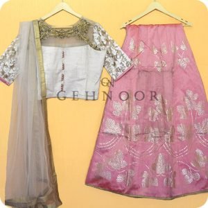 YOVITA WHITE AND PINK LEHENGA