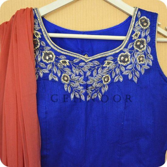 SUVARNA BLUE AND ORANGE LEHENGA - Image 2