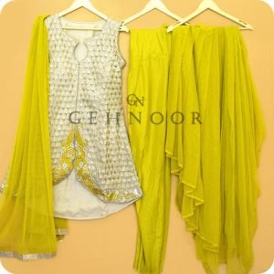 YASHIKA WHITE AND GREEN INDO WESTERN DRESS