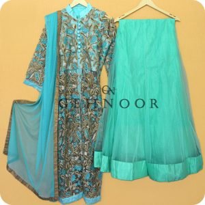 RAVILA GOLD AND GREEN INDO WESTERN DRESS
