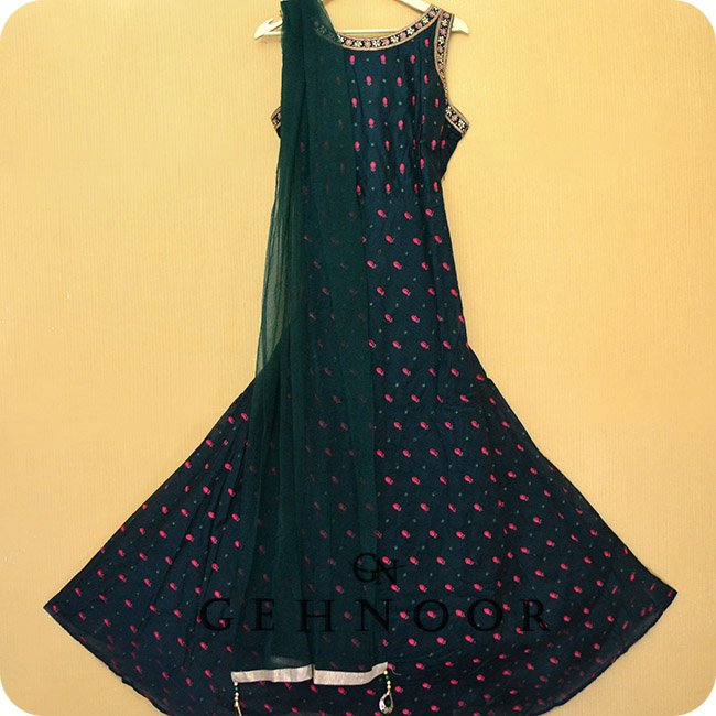 PIARA GREEN AND PINK ANARKALI DRESS