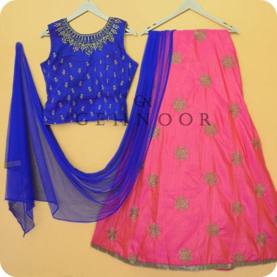 HEMI PINK AND BLUE LEHENGA