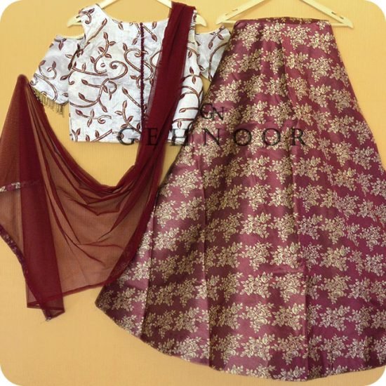 ANASIMA WHITE AND MAROON LEHENGA