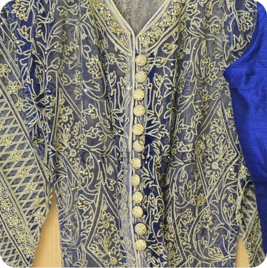 RIZWANA BLUE AND GOLD INDO WESTERN DRESS - Image 2