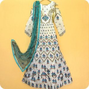 KUNJAN WHITE AND GREEN GOWN