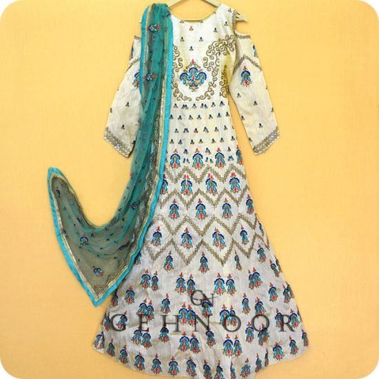 KUNJAN WHITE AND GREEN GOWN