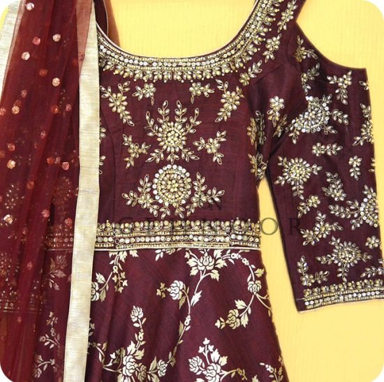 ATREYEE MAROON AND GOLD GOWN - Image 2