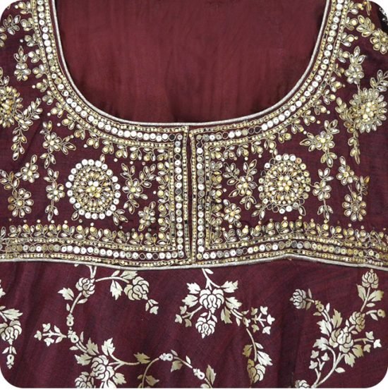 ATREYEE MAROON AND GOLD GOWN - Image 3