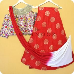 LAHARI RED AND WHITE LEHENGA