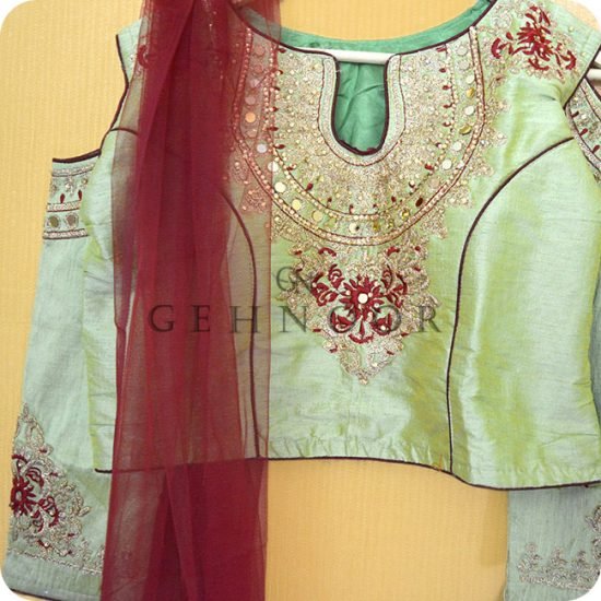 RUPTA GREEN AND MAROON LEHENGA - Image 2