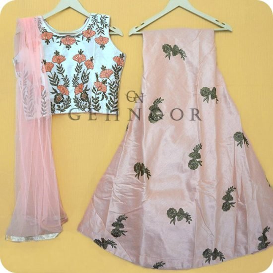 POVITA PEACH AND WHITE LEHENGA