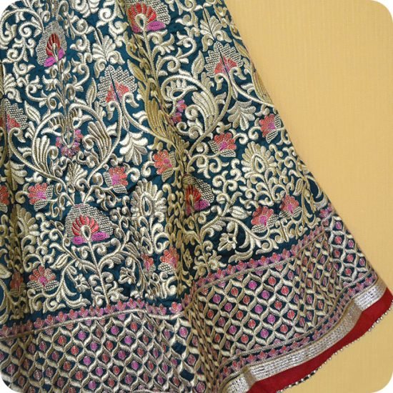 AESHA GREEN, RED AND GOLD LEHENGA - Image 3