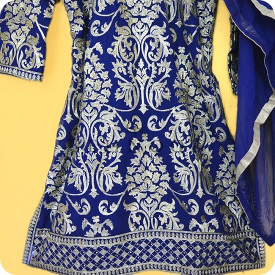 ZEENAT BLUE AND GOLD INDO WESTERN DRESS - Image 2