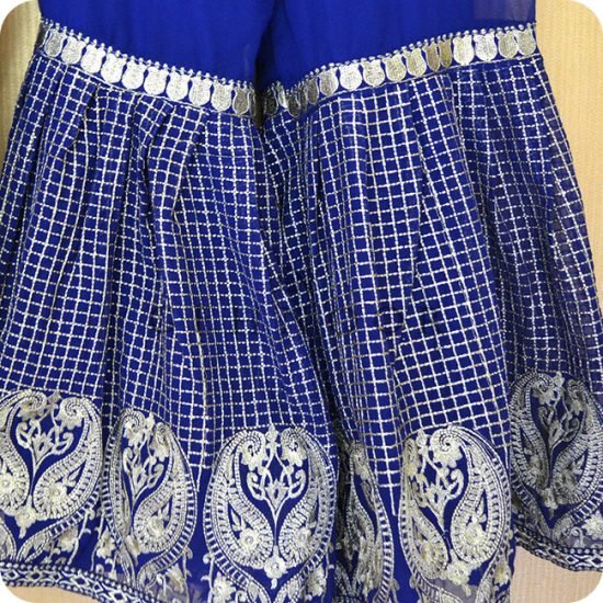 ZEENAT BLUE AND GOLD INDO WESTERN DRESS - Image 3