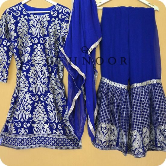 ZEENAT BLUE AND GOLD INDO WESTERN DRESS